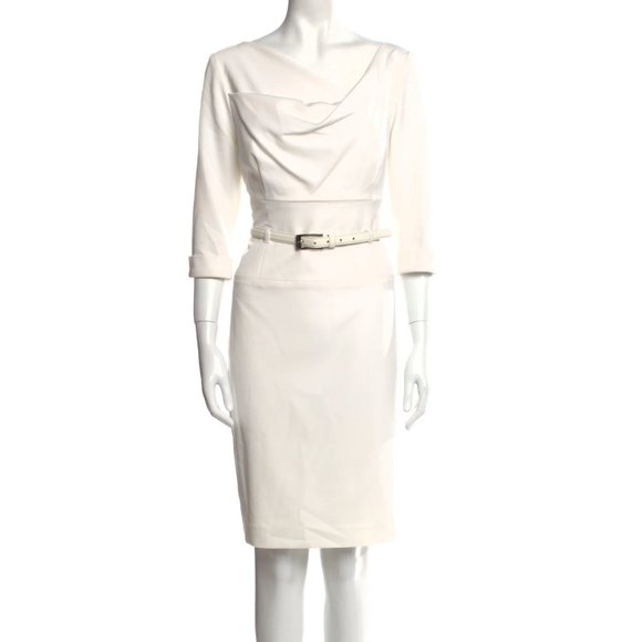 Sz 10 Black Halo CLASSIC 3/4 SLEEVE JACKIE O SHEATH DRESS Ivory White - Picture 2 of 11